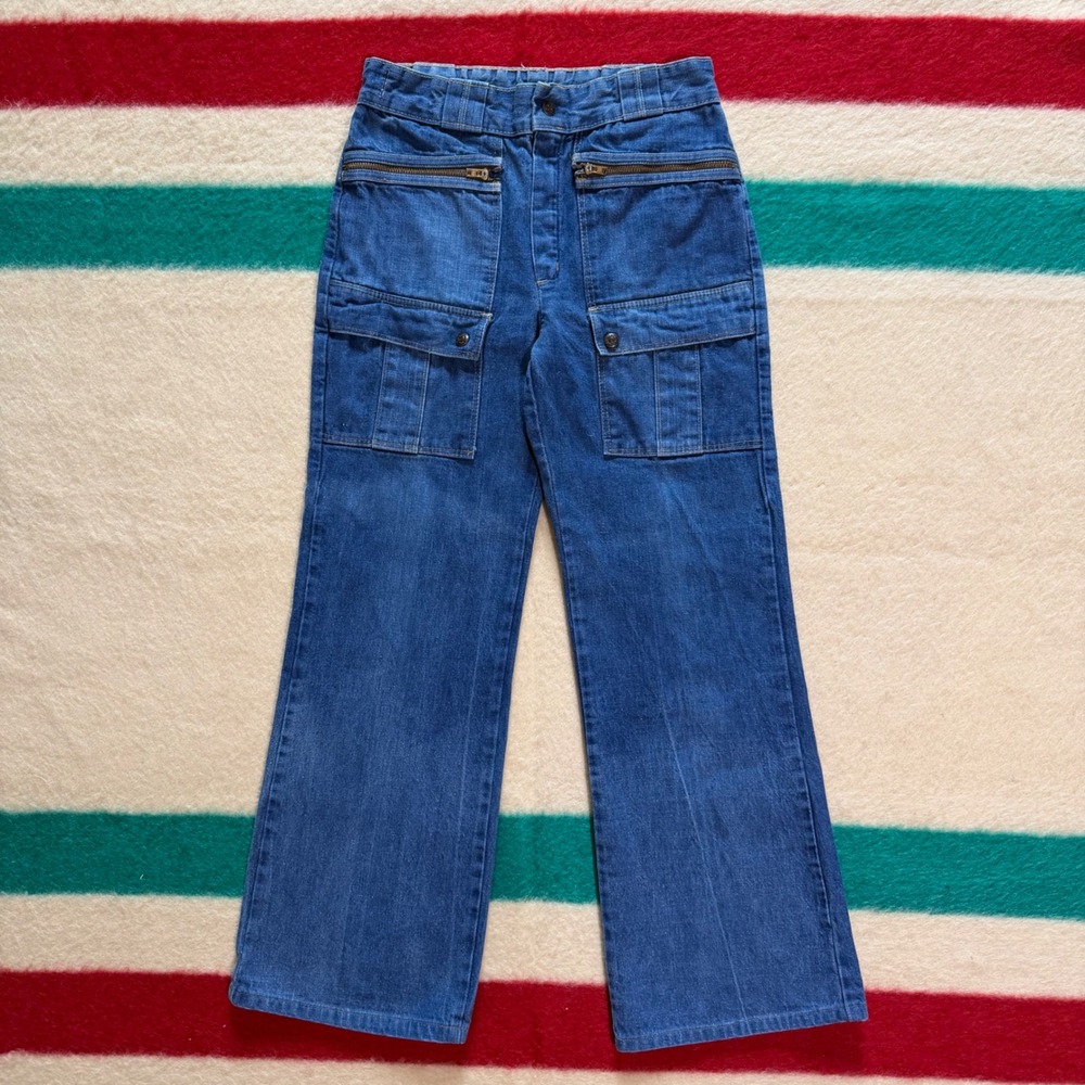 Vintage Tale Lord Denim Bush Pants Blue Utility Cargo Jeans Straight Leg 29x29